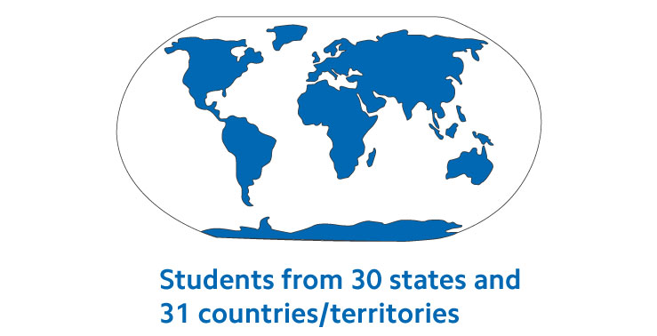 Students from 30 states and 31 countries/territories